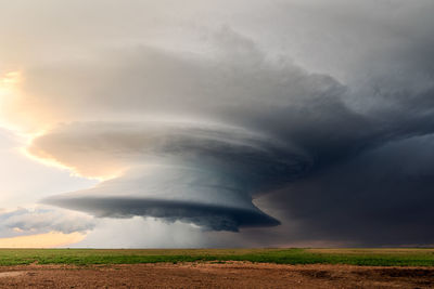 Supercell storm over a field in texas