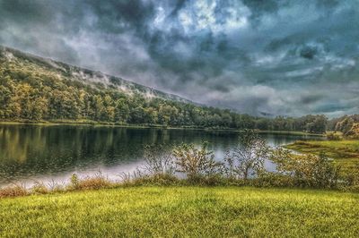 Scenic view of lake against sky