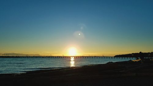 Scenic view of sea against clear sky during sunset