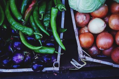 High angle view of vegetables for sale at market