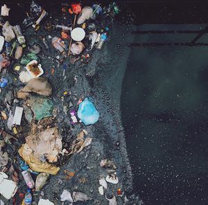 High angle view of garbage in water