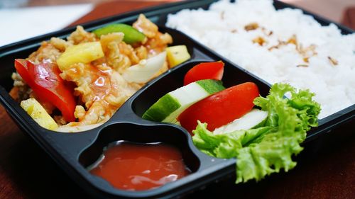 Close-up of meal served in plate