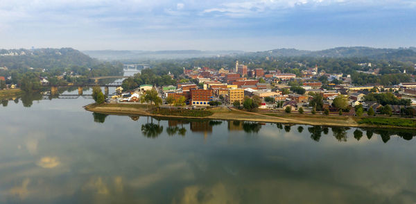 Panoramic view of townscape and buildings against sky