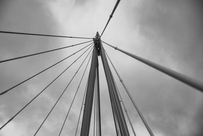 Low angle view of suspension bridge against sky