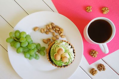 High angle view of breakfast on table