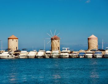 Scenic view of sea against clear blue sky