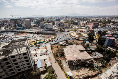 High angle view of cityscape against sky