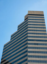 Low angle view of modern building against clear blue sky