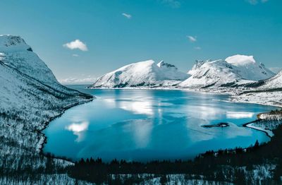 Scenic view of snowcapped mountains against sky