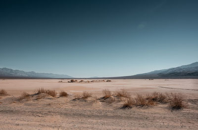 Scenic view of desert against clear sky