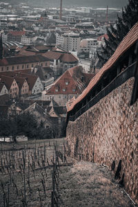 High angle view of buildings in town