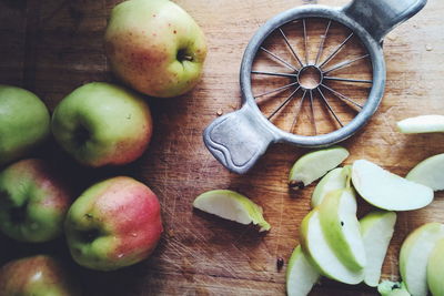 Directly above shot of fresh apples on table at home