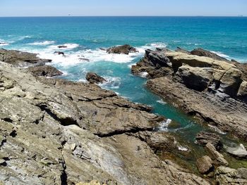 Scenic view of sea against clear sky