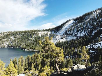 Scenic view of lake against sky during winter