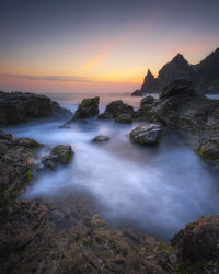 Scenic view of sea against sky during sunset