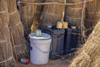 High angle view of wine glasses on floor