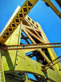 Low angle view of construction site against clear blue sky