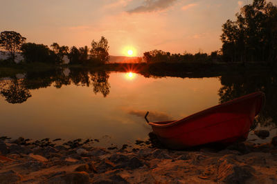 Scenic view of lake against sky during sunset