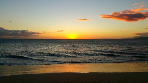 Scenic view of sea at sunset