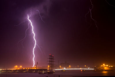 Lightning in sky at night