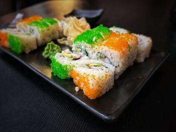 Close-up of sushi in plate on table