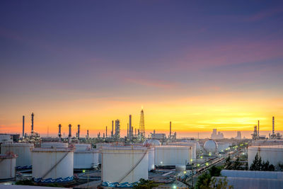 View of factory at sunset