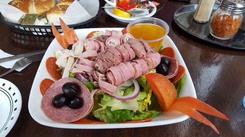 Close-up of food served in plate