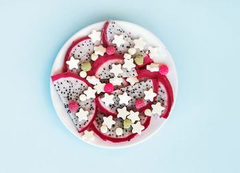 Directly above shot of pink cake on table