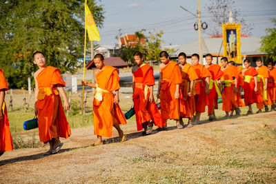 Group of people walking in temple