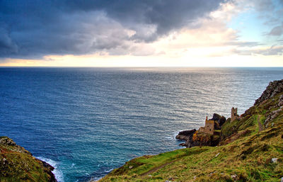 Scenic view of bottallack tin mine by the sea cornwall, uk