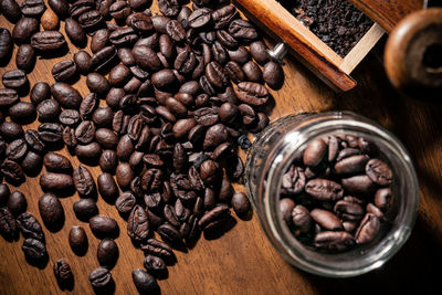 Directly above shot of coffee beans on table