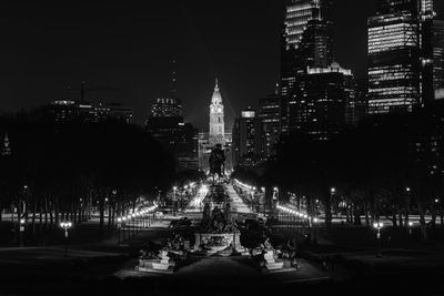 Illuminated buildings at night