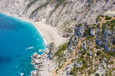 High angle view of rocks on beach