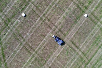 High angle view of tractor on field