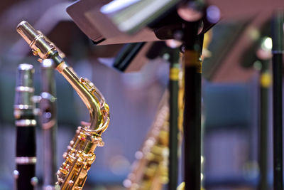 Close-up of musical instruments on stage