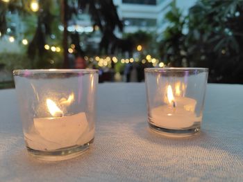 Tealights on a table for a romantic evening in a cafe