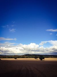 Surface level of countryside landscape against blue sky