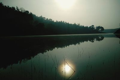 Scenic view of lake against sky during sunset