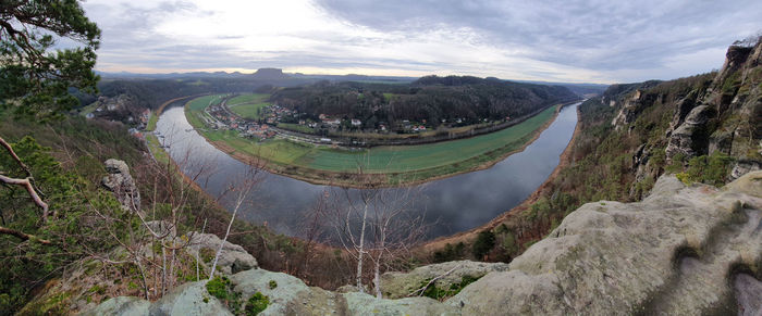 Panoramic view of landscape against cloudy sky