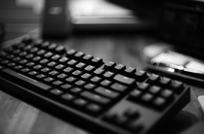 Close-up of computer keyboard on table