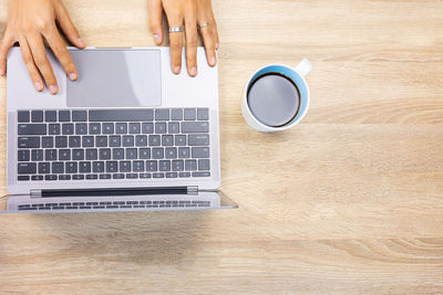 High angle view of laptop on table