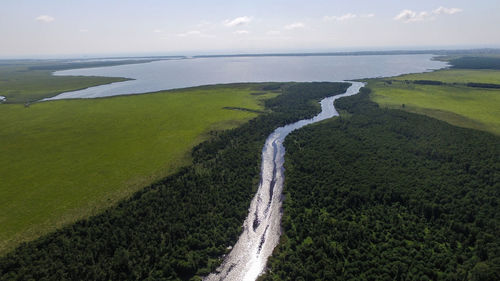 High angle view of landscape against sky