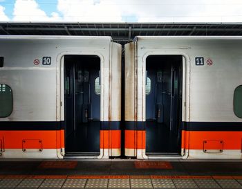 Cropped image of train on railroad station platform