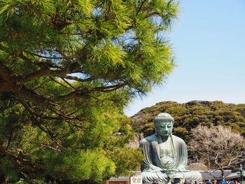 Low angle view of statue against trees