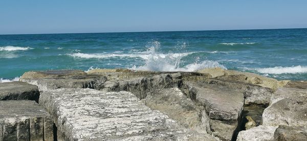 Scenic view of sea against clear sky