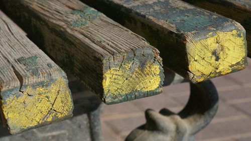 Close-up of yellow metal wood