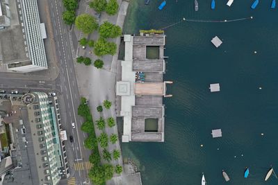 High angle view of buildings in city