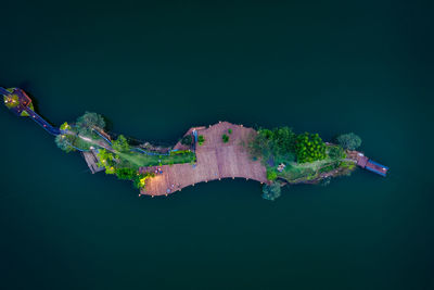 High angle view of illuminated on island over sea