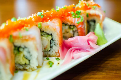 Close-up of sushi in plate