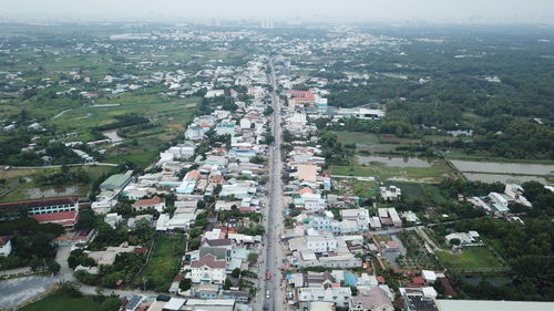 High angle view of townscape and buildings in city